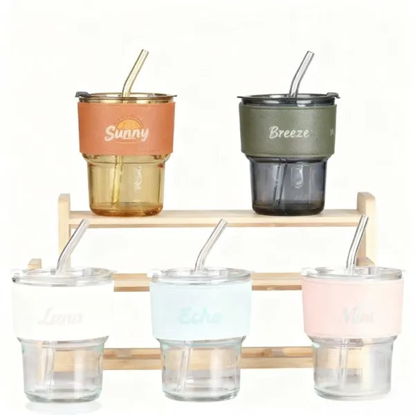 Glass bamboo cup with lid