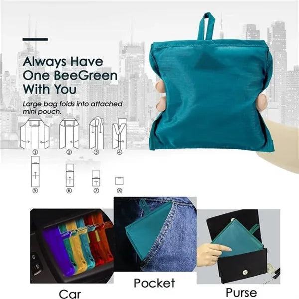 Waterproof foldable shopping bag with compact storage. Eco-f