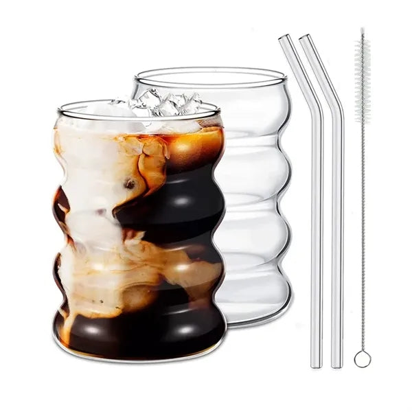 10 oz Ripple Color Spiral Glass Cup Twisted Mug with Straw