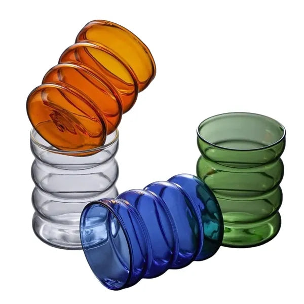 10 oz Ripple Color Spiral Glass Cup Twisted Mug with Straw