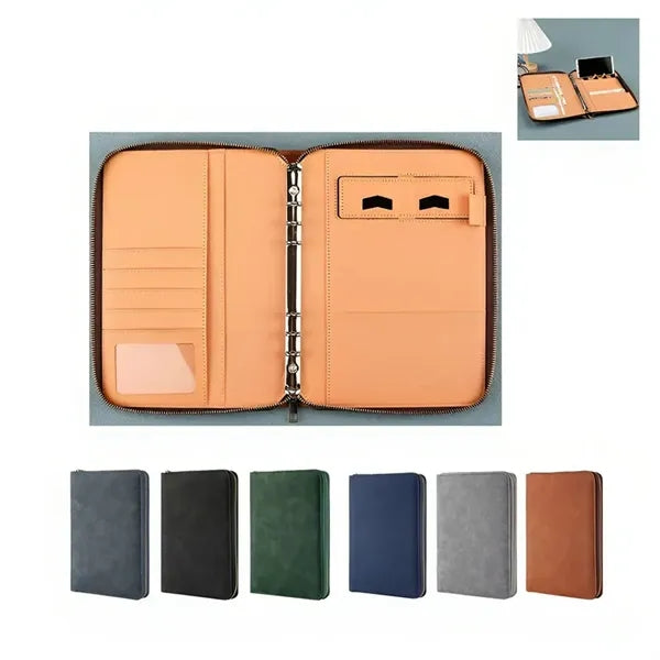 A5 Leather Binder Notebook with Zipper