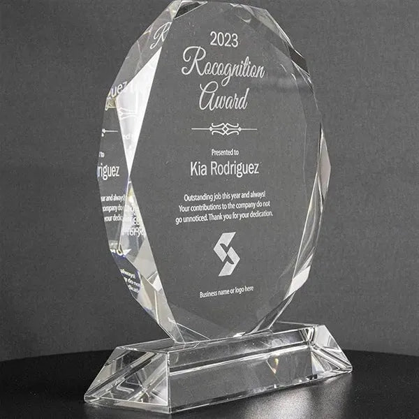 Octagonal Crystal Employee Award Glass Trophy Plaque