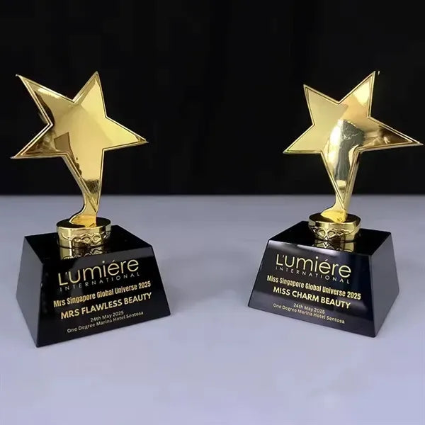 Crystal Base Gold Metal Star Award Trophy