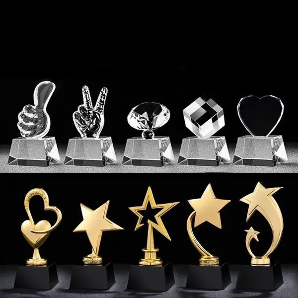 Crystal Base Gold Metal Star Award Trophy
