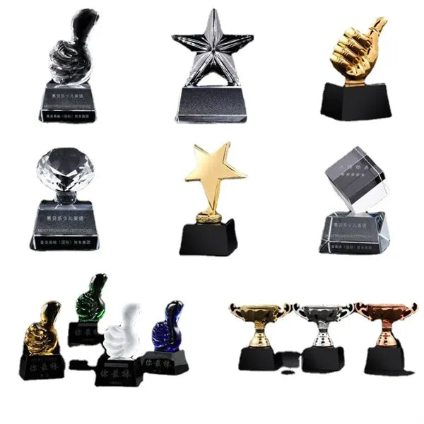 Crystal Base Gold Metal Star Award Trophy