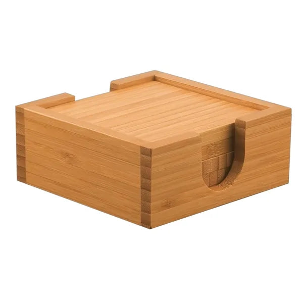 Engraved 4-Piece Bamboo Coaster Set with Holder