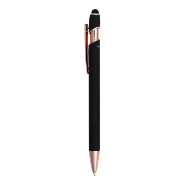 Satin Soft Stylus Gel Click Pen w/ Rose Gold trim