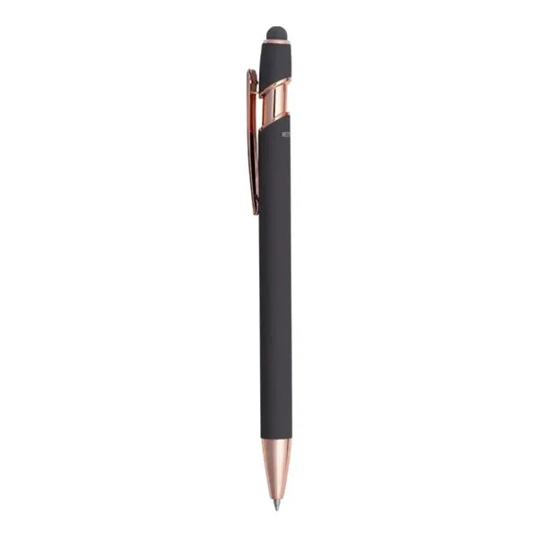 Satin Soft Stylus Gel Click Pen w/ Rose Gold trim