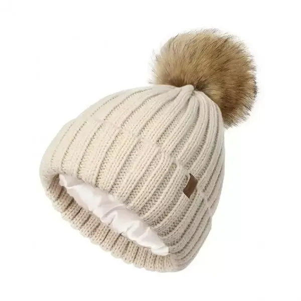 Winter Knit Faux Fur Pom-Pom Beanie