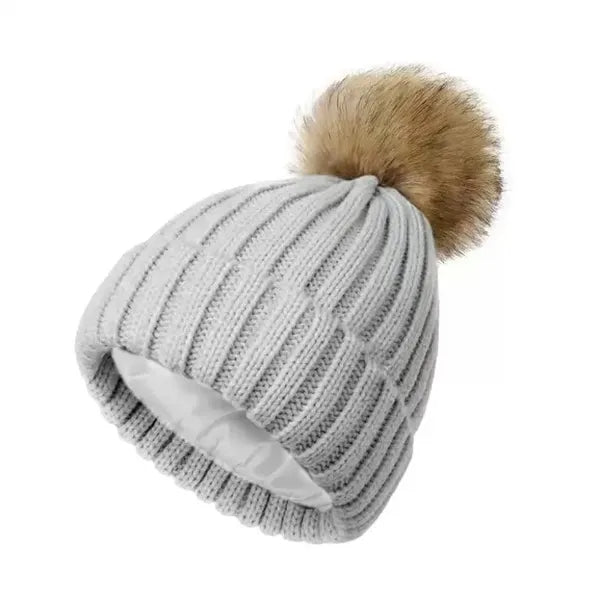 Winter Knit Faux Fur Pom-Pom Beanie