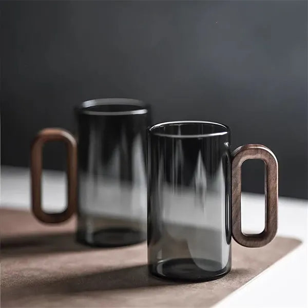 12oz Glass Mug with Wooden Handle