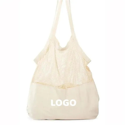 Cotton Mesh Patchwork Tote Bag