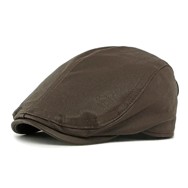 Unisex PU Leather Beret British Dark Leather Flat Cap