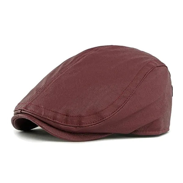 Unisex PU Leather Beret British Dark Leather Flat Cap