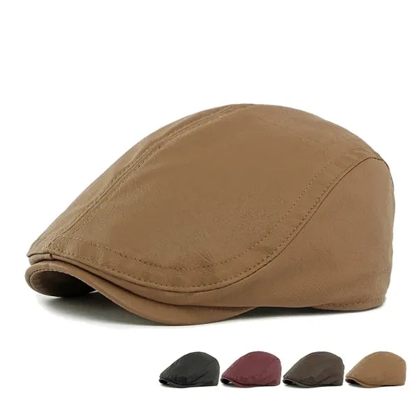 Unisex PU Leather Beret British Dark Leather Flat Cap