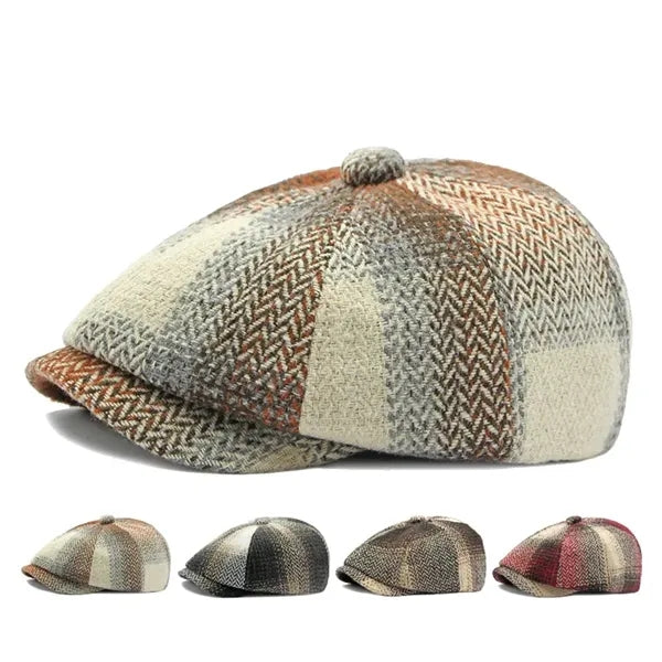 New Winter British Plaid Newsboy Cap for Women and Men