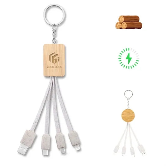 Travel essential keychain wooden USB multi charging cable
