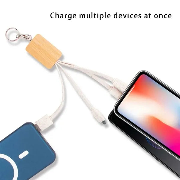 Travel essential keychain wooden USB multi charging cable