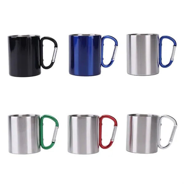 8 oz Stainless Steel Metal Camping Mug with Carabiner