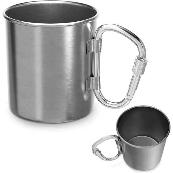 8 oz Stainless Steel Metal Camping Mug with Carabiner
