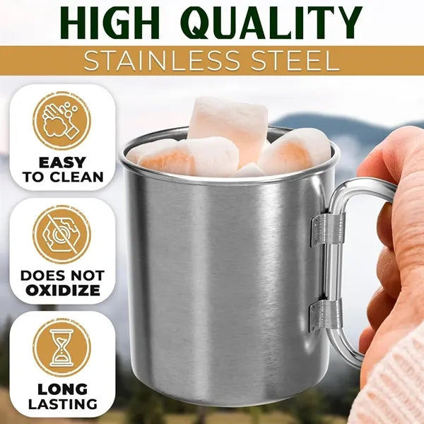 8 oz Stainless Steel Metal Camping Mug with Carabiner