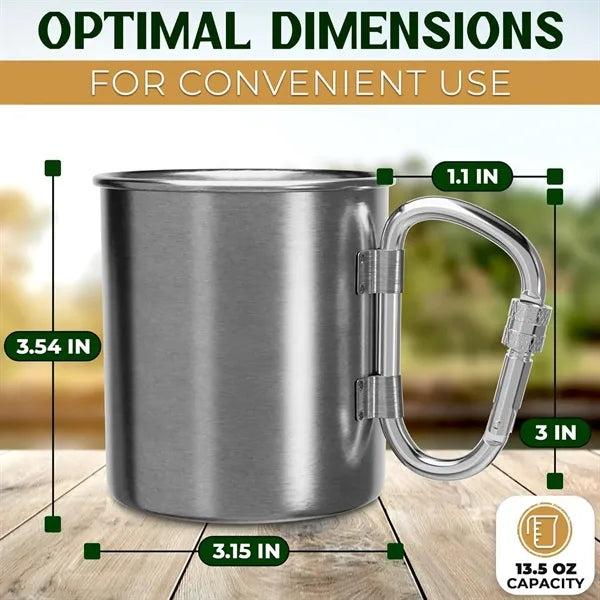8 oz Stainless Steel Metal Camping Mug with Carabiner