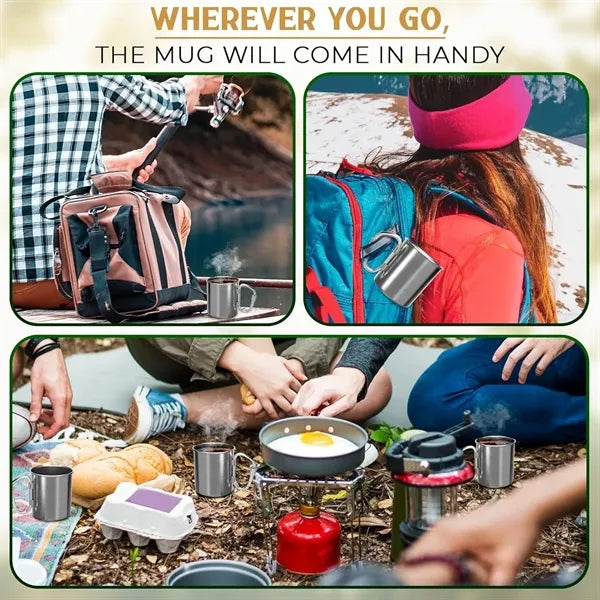 8 oz Stainless Steel Metal Camping Mug with Carabiner