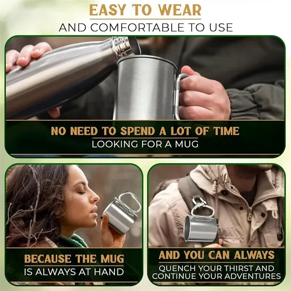 8 oz Stainless Steel Metal Camping Mug with Carabiner