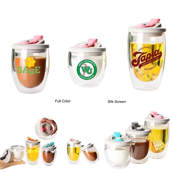 8.5/12/15 oz Double Wall Clear Glass Cup with Silicone Lid