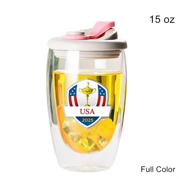 8.5/12/15 oz Double Wall Clear Glass Cup with Silicone Lid