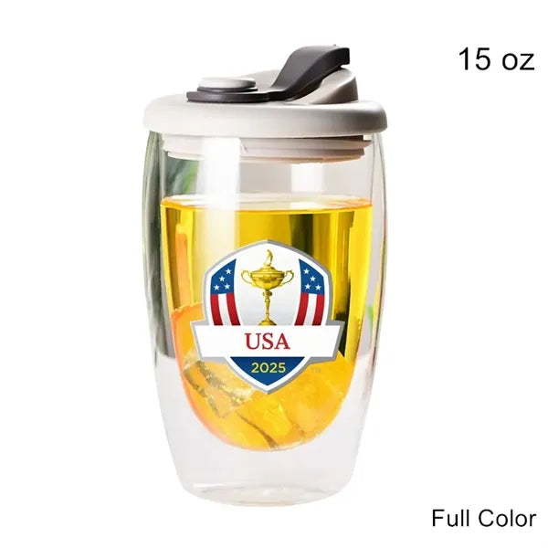8.5/12/15 oz Double Wall Clear Glass Cup with Silicone Lid