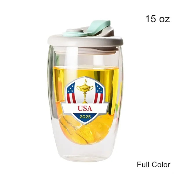 8.5/12/15 oz Double Wall Clear Glass Cup with Silicone Lid