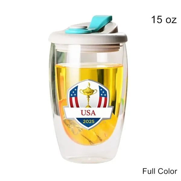 8.5/12/15 oz Double Wall Clear Glass Cup with Silicone Lid