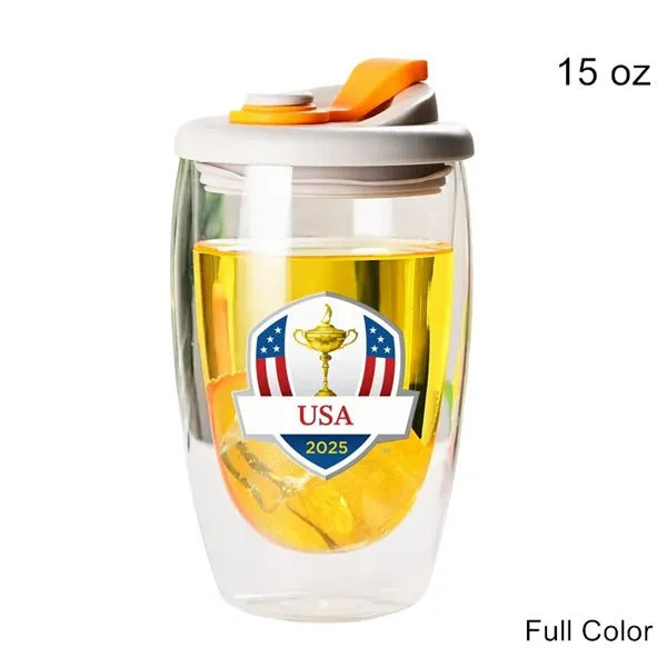 8.5/12/15 oz Double Wall Clear Glass Cup with Silicone Lid