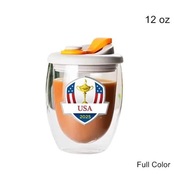8.5/12/15 oz Double Wall Clear Glass Cup with Silicone Lid