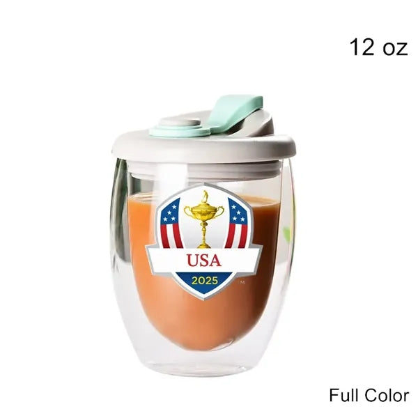 8.5/12/15 oz Double Wall Clear Glass Cup with Silicone Lid