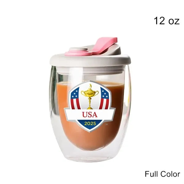 8.5/12/15 oz Double Wall Clear Glass Cup with Silicone Lid