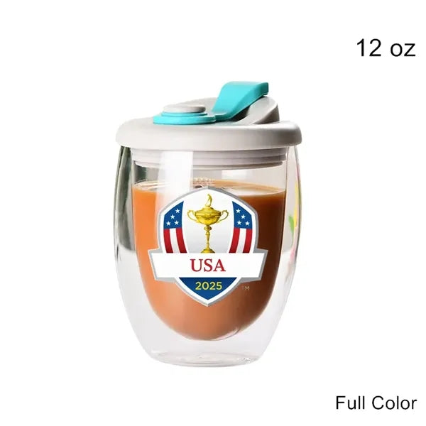 8.5/12/15 oz Double Wall Clear Glass Cup with Silicone Lid
