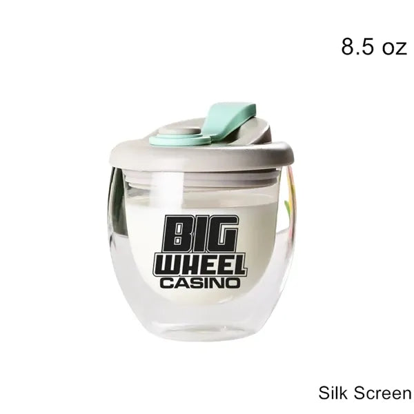 8.5/12/15 oz Double Wall Clear Glass Cup with Silicone Lid