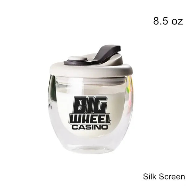 8.5/12/15 oz Double Wall Clear Glass Cup with Silicone Lid