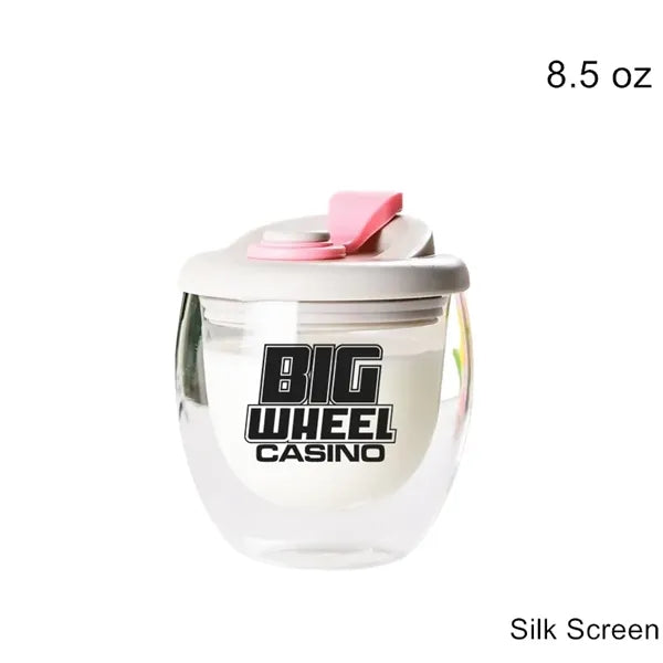8.5/12/15 oz Double Wall Clear Glass Cup with Silicone Lid