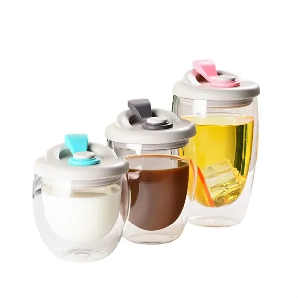 8.5/12/15 oz Double Wall Clear Glass Cup with Silicone Lid