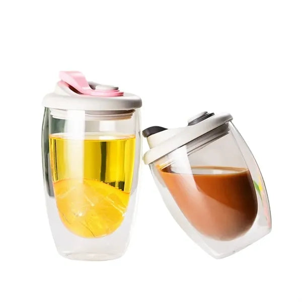 8.5/12/15 oz Double Wall Clear Glass Cup with Silicone Lid