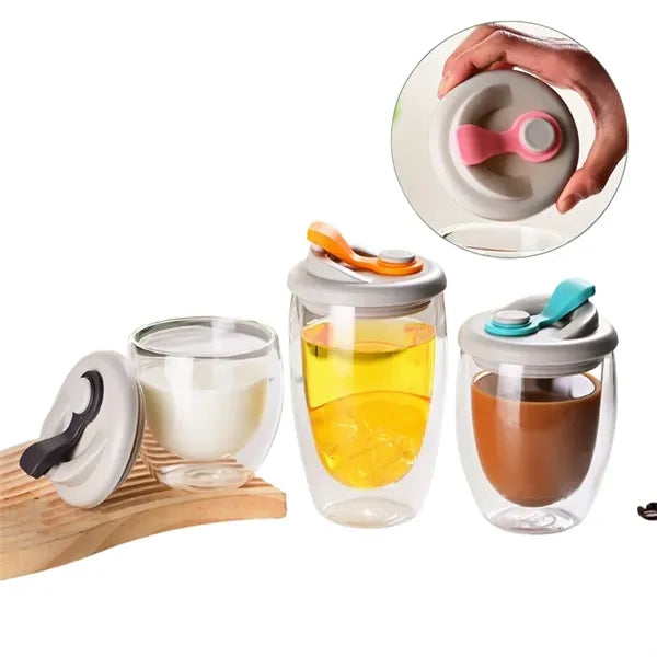 8.5/12/15 oz Double Wall Clear Glass Cup with Silicone Lid