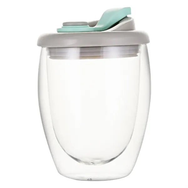 8.5/12/15 oz Double Wall Clear Glass Cup with Silicone Lid