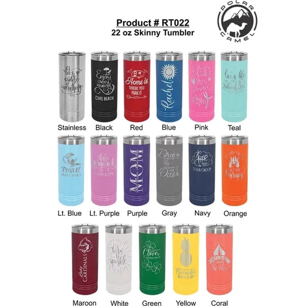 Polar Camel 22 oz. Skinny Tumbler with Slider Lid