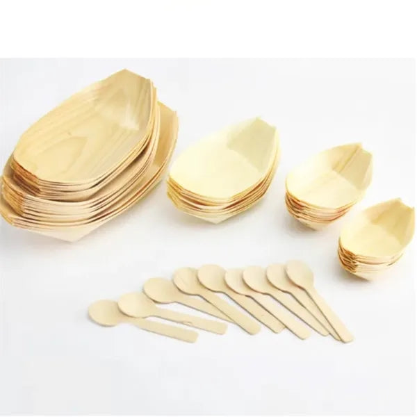 Disposable Pine Wood Boat Plates & Dishes