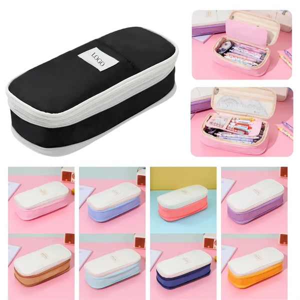 Color-Block Canvas Expandable Pencil Case