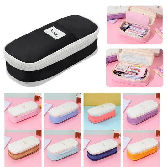 Color-Block Canvas Expandable Pencil Case