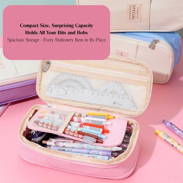 Color-Block Canvas Expandable Pencil Case